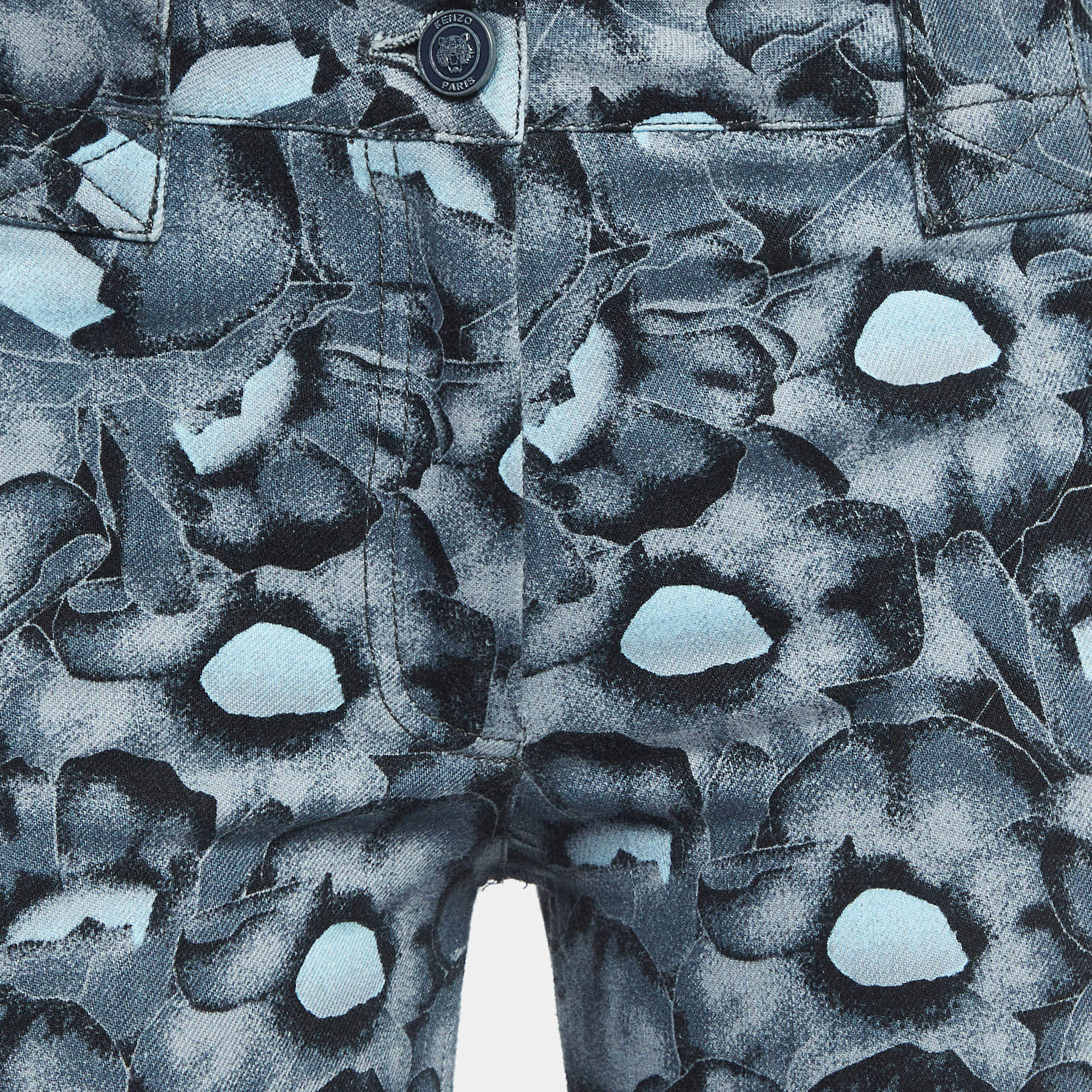 KENZO BLUE FLORAL PRINT DENIM SKINNY JEANS