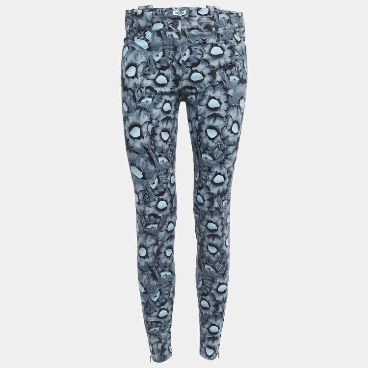 KENZO BLUE FLORAL PRINT DENIM SKINNY JEANS
