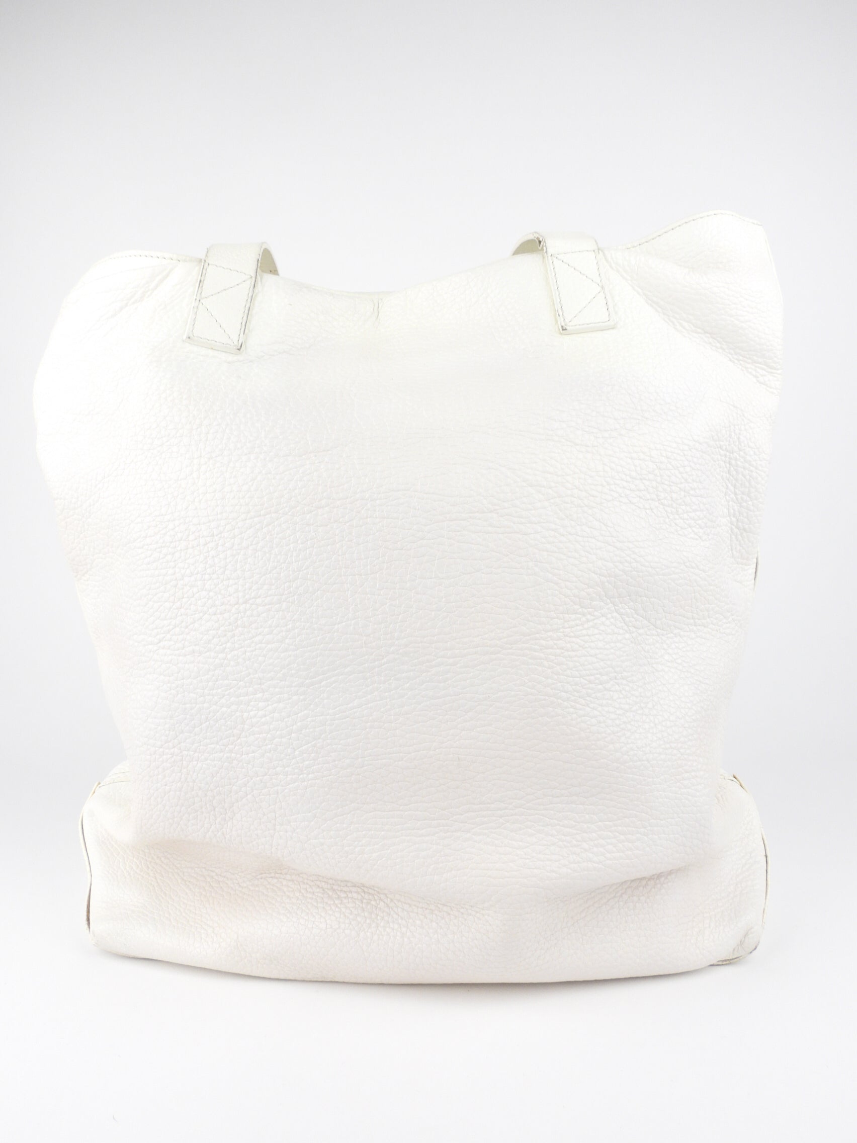 Kenzo Paris White Leather Tiger Logo Embroidered Tote