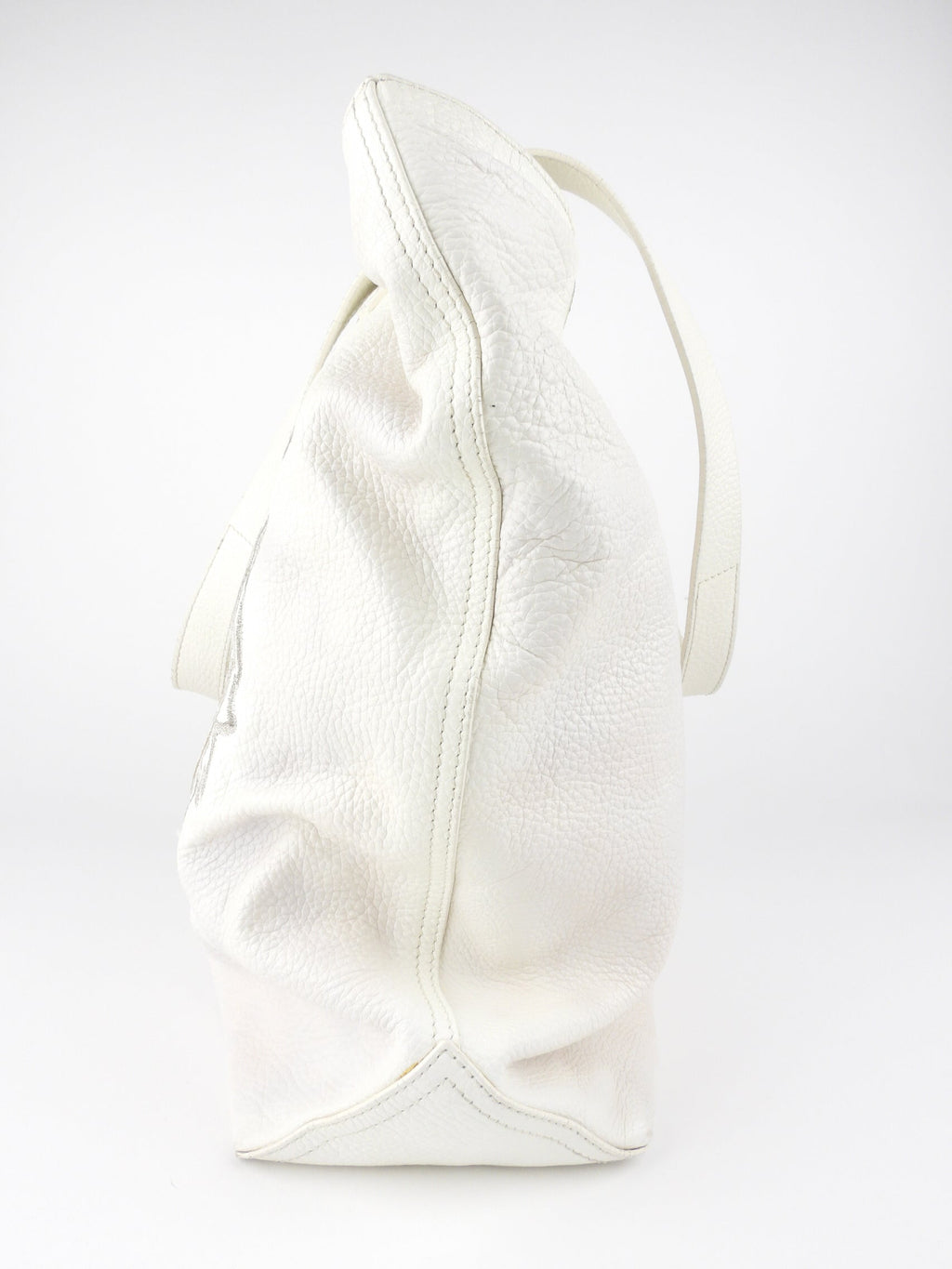 Kenzo Paris White Leather Tiger Logo Embroidered Tote