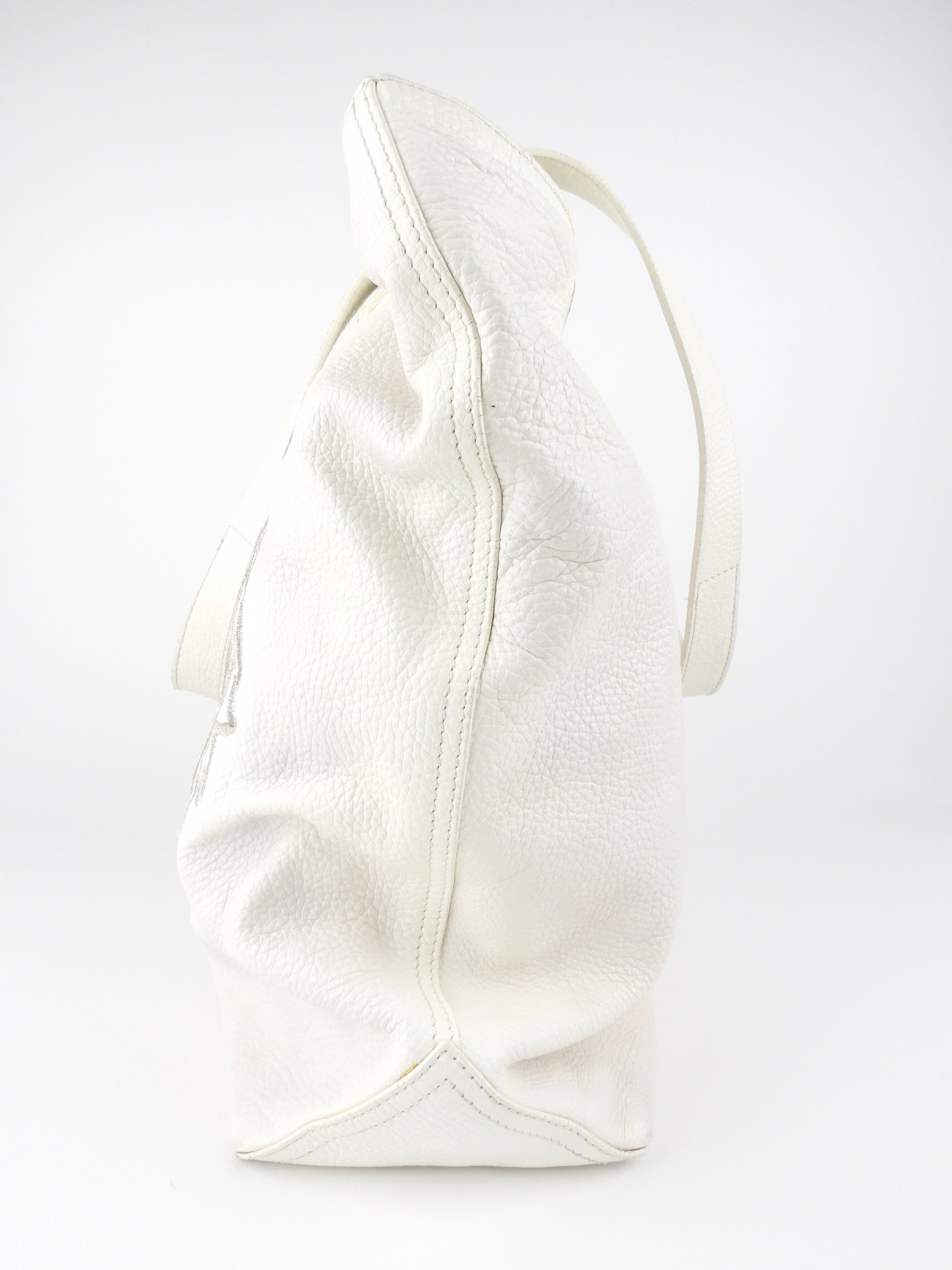 Kenzo Paris White Leather Tiger Logo Embroidered Tote