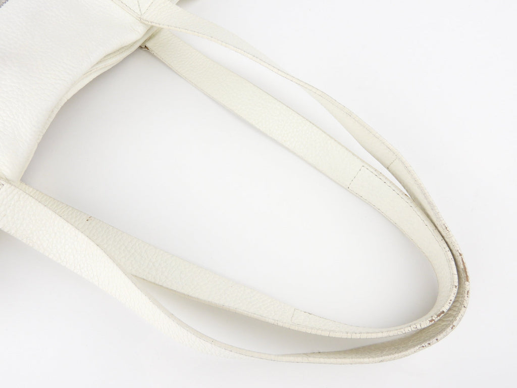Kenzo Paris White Leather Tiger Logo Embroidered Tote