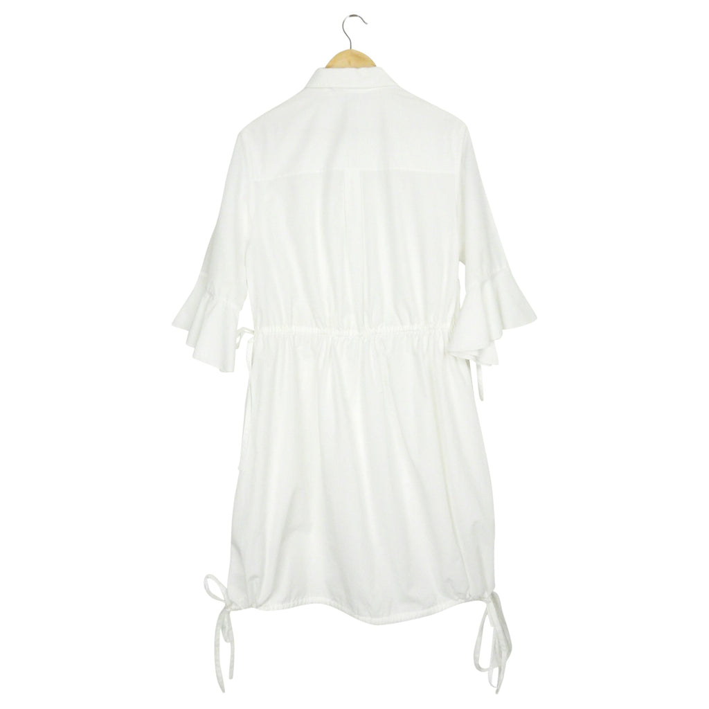 Kenzo White Cotton Purple and Red Trim Ruffle Sleeve Drawstring Waist Midi Dress - 40
