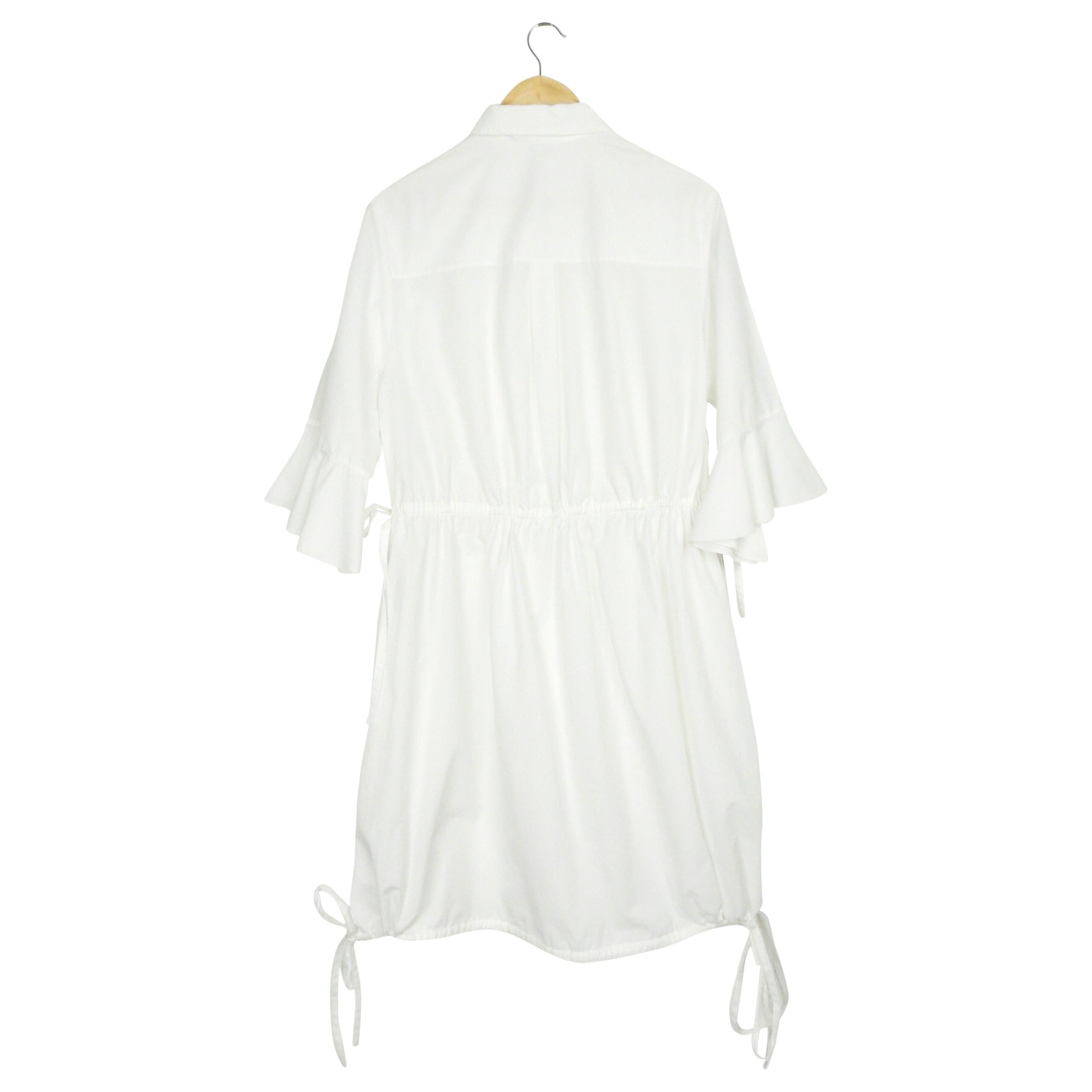 Kenzo White Cotton Purple and Red Trim Ruffle Sleeve Drawstring Waist Midi Dress - 40