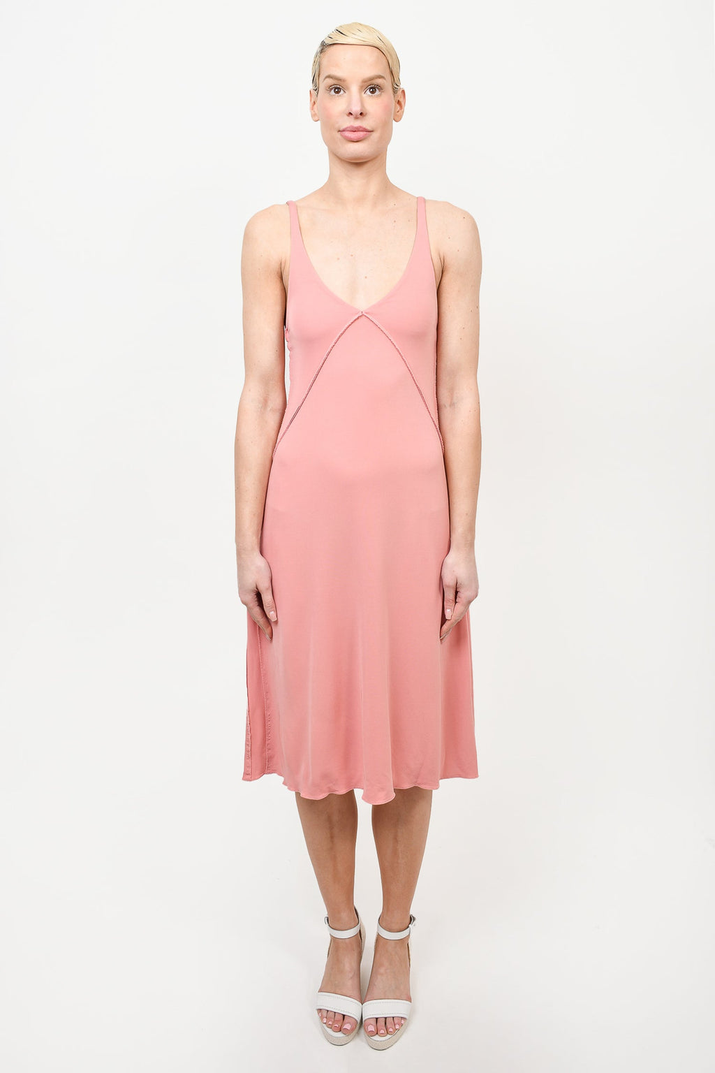 Khaite Pink V-Neck Midi Dress Size XS