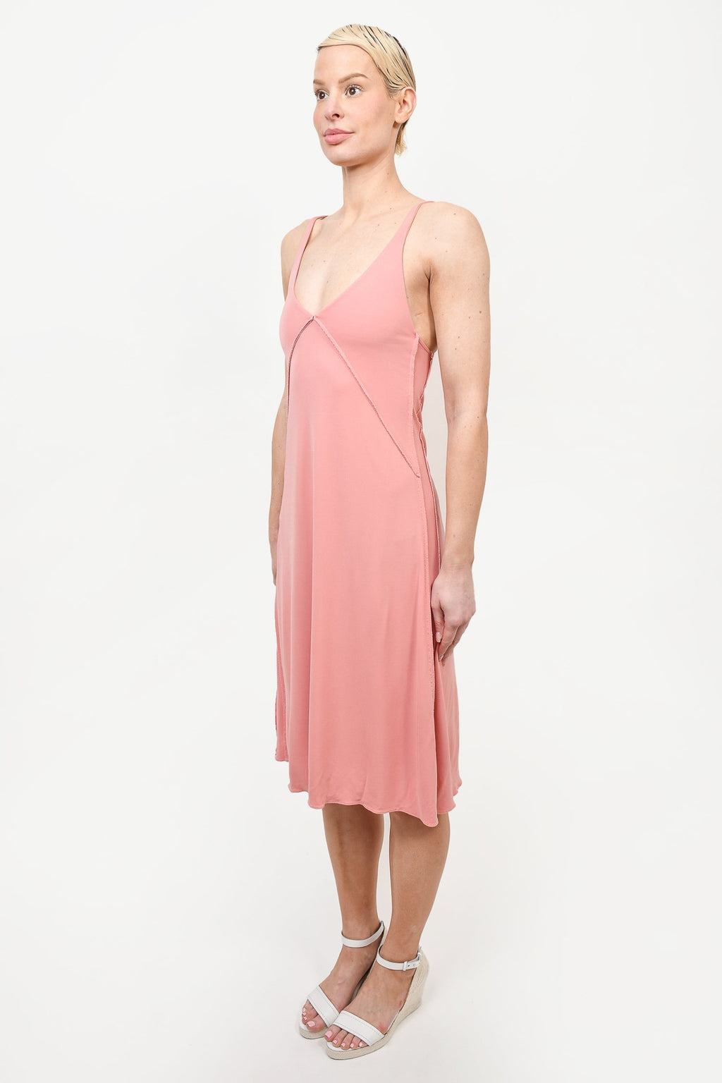 Khaite Pink V-Neck Midi Dress Size XS