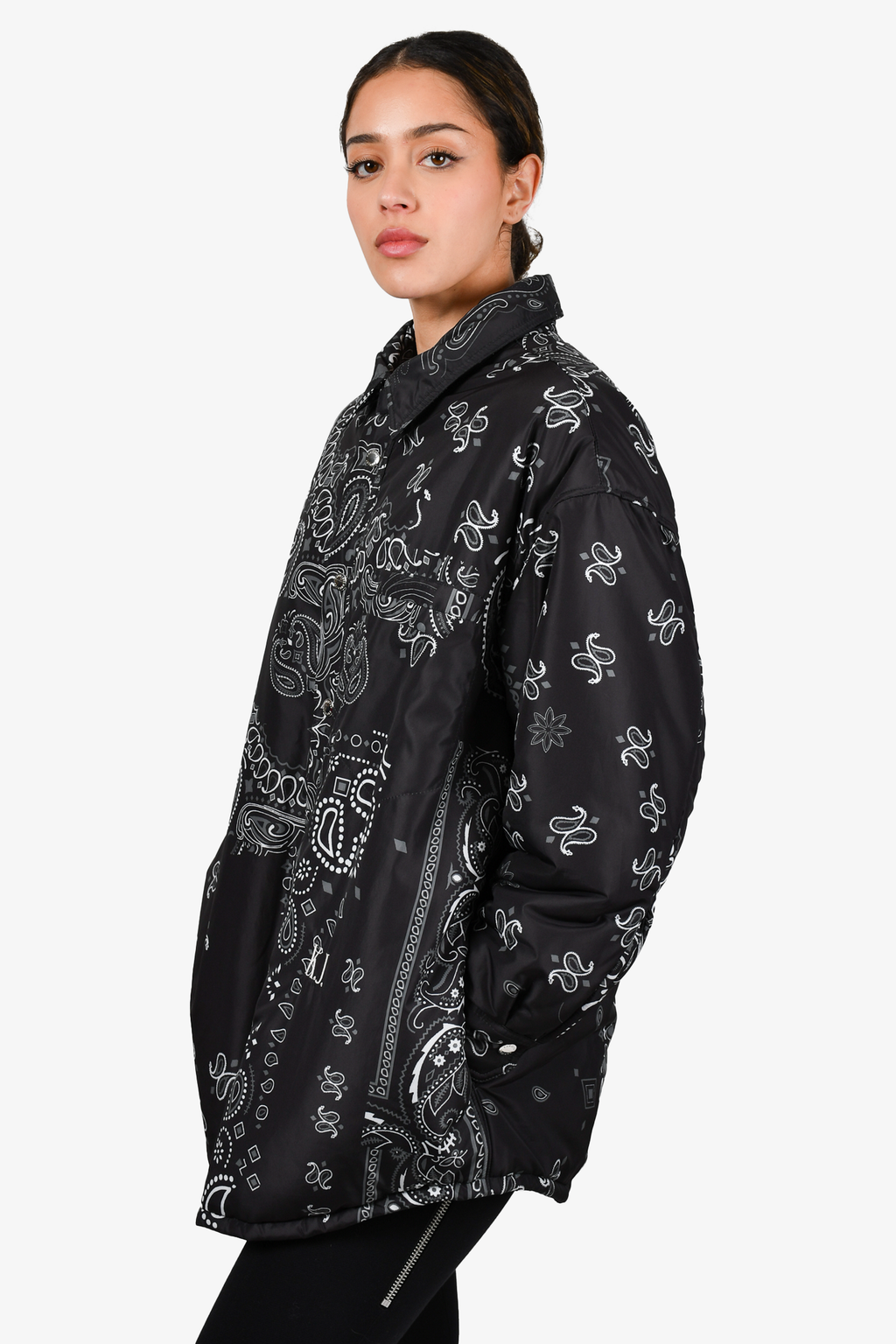 Khrisjoy Black Bandana Printed Nylon Puffer Shirt Jacket