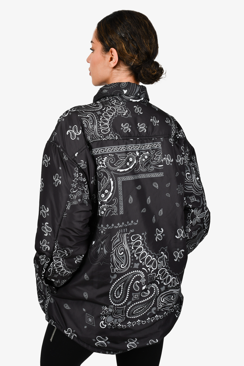 Khrisjoy Black Bandana Printed Nylon Puffer Shirt Jacket
