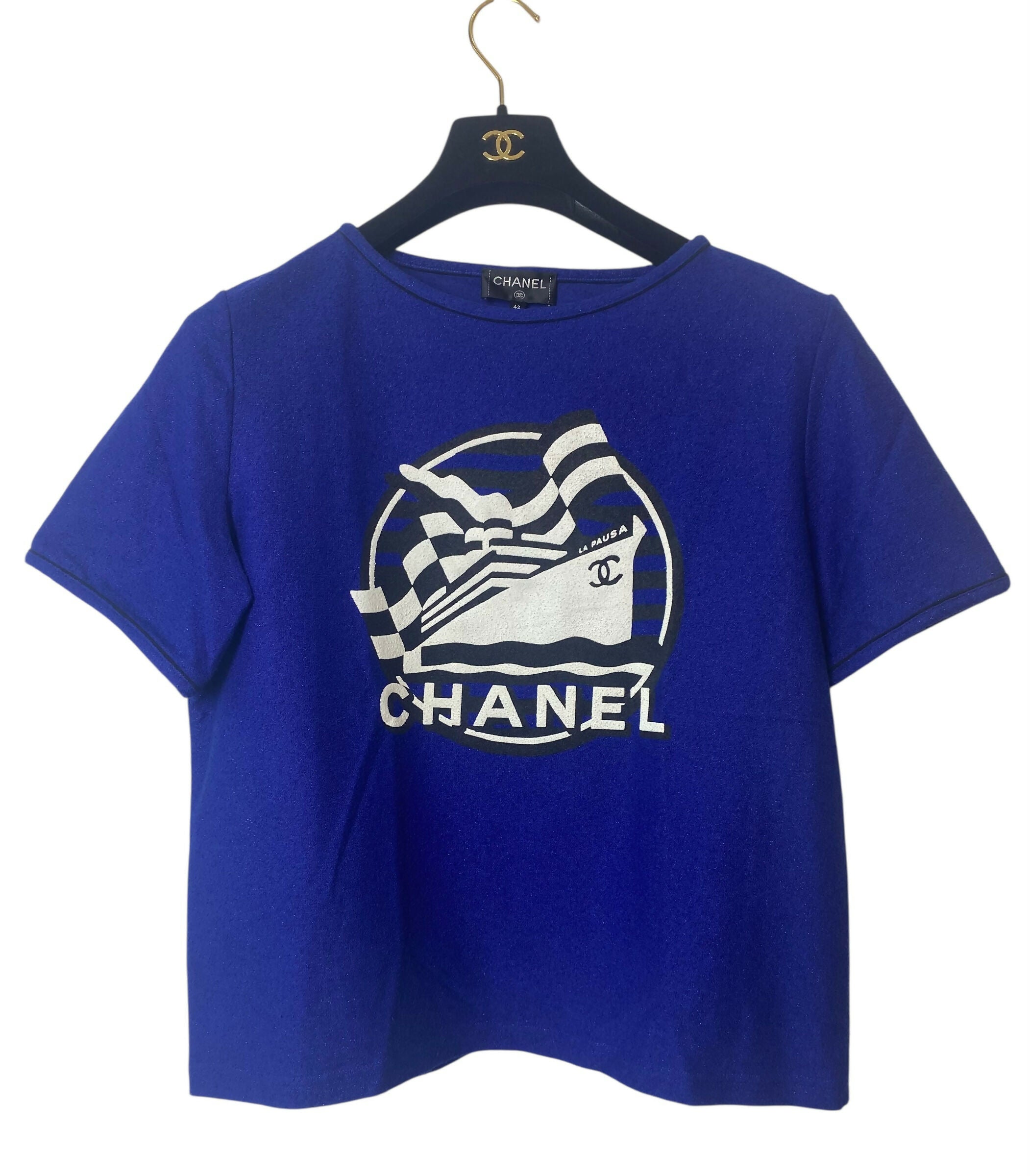 Chanel 19C La Pausa Runway Blue Blouse Top Shirt FR 42