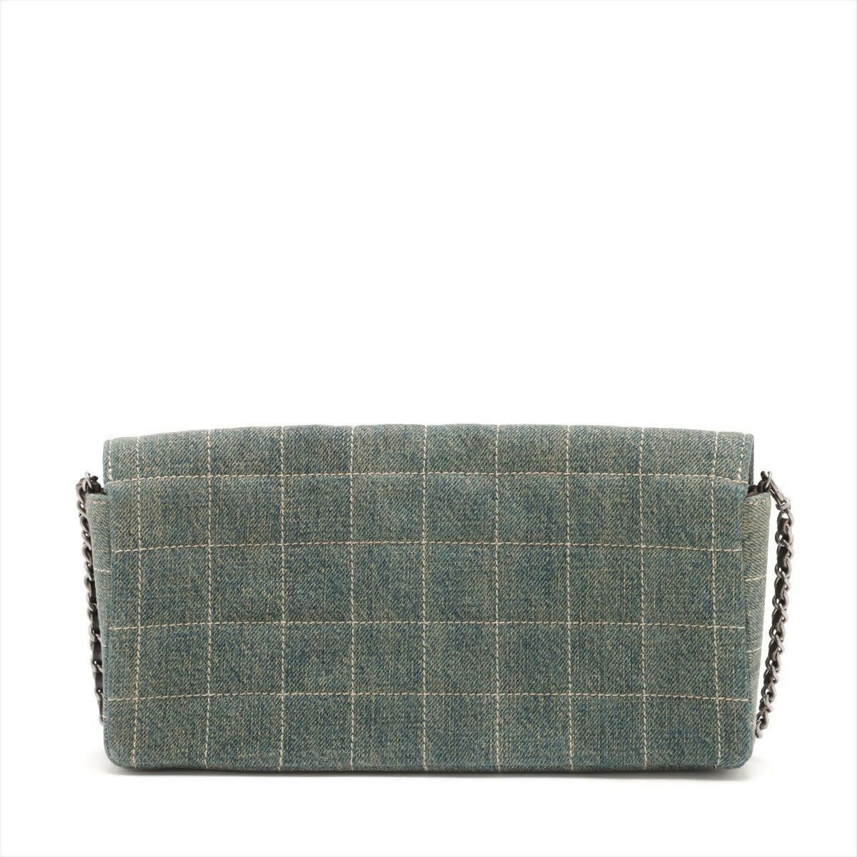 Chanel Denim Chocolate Bar Quilted East West Matte Silver Chain Flap Bag