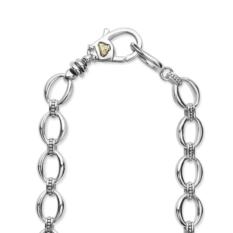 LAGOS CAVIAR LUX SILVER 18K GOLD SINGLE STATION DIAMOND LINK NECKLACE
