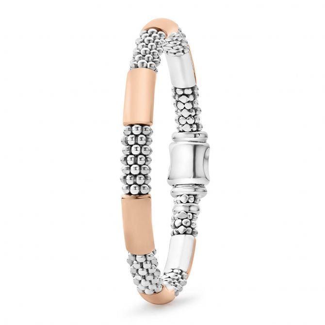 LAGOS 18K ROSE GOLD STERLING SILVER HIGH BAR POLISHED CAVIAR BEAD BRACELET