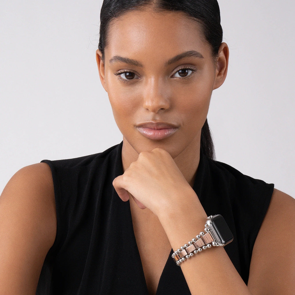LAGOS 18K ROSE GOLD STAINLESS STEEL SMART CAVIAR WATCH BRACELET
