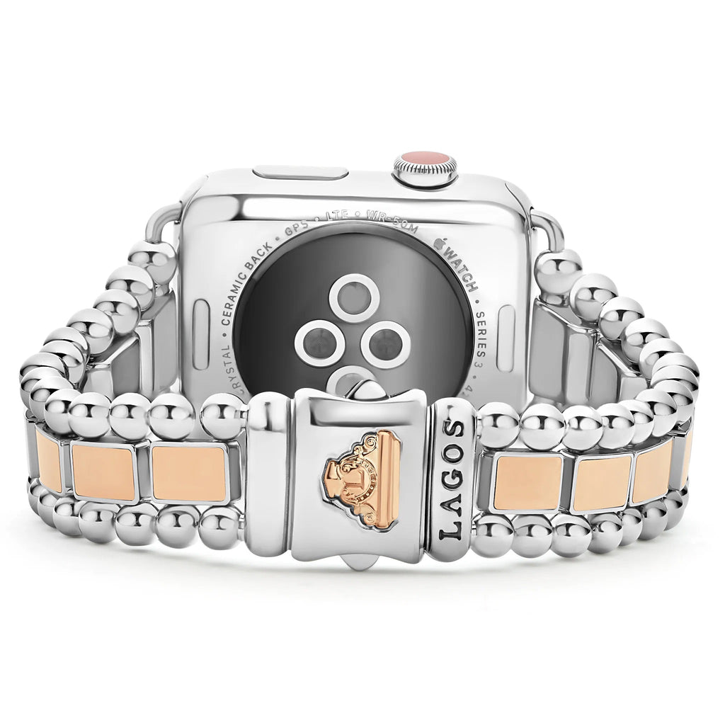 LAGOS 18K ROSE GOLD STAINLESS STEEL SMART CAVIAR WATCH BRACELET