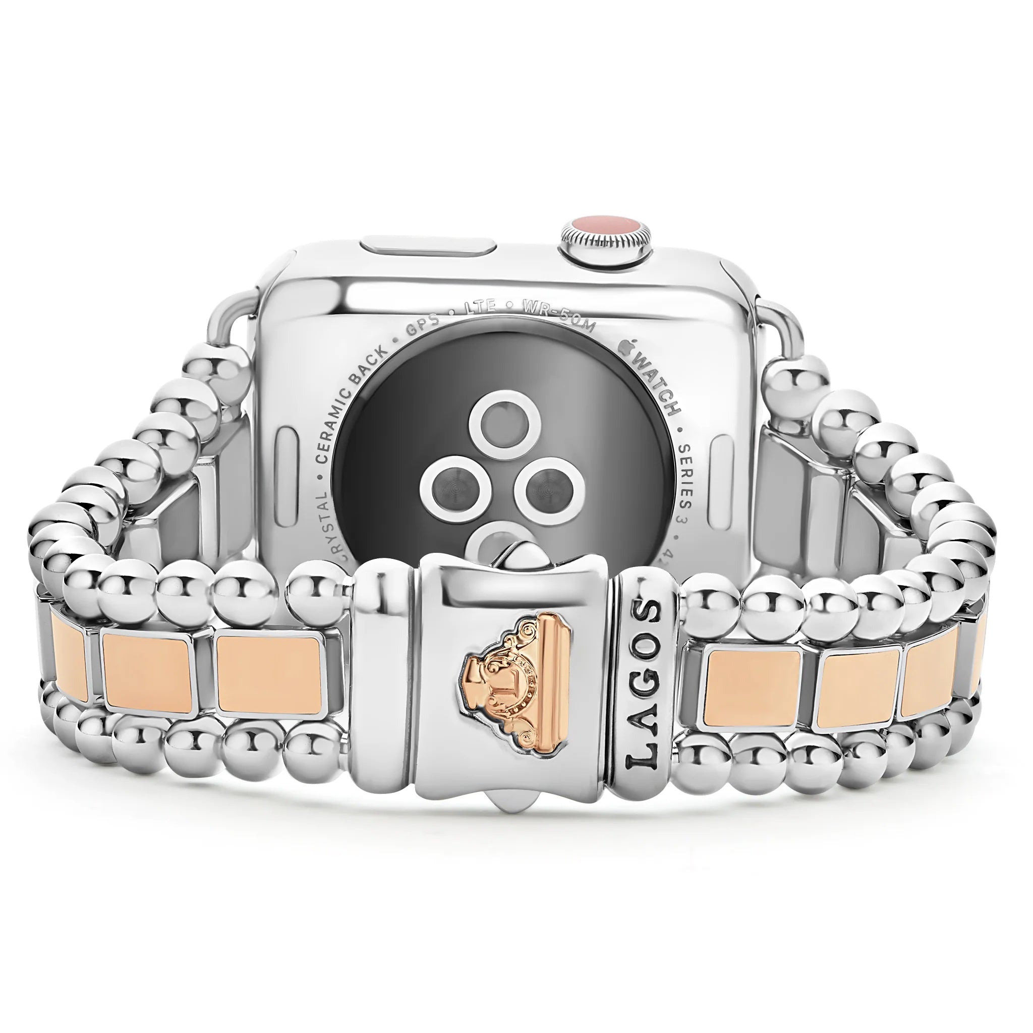 LAGOS 18K ROSE GOLD STAINLESS STEEL SMART CAVIAR WATCH BRACELET