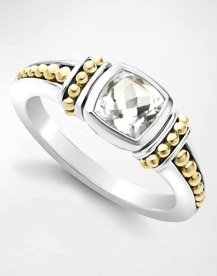 LAGOS RITTENHOUSE BEZEL SET WHITE TOPAZ CAVIAR RING