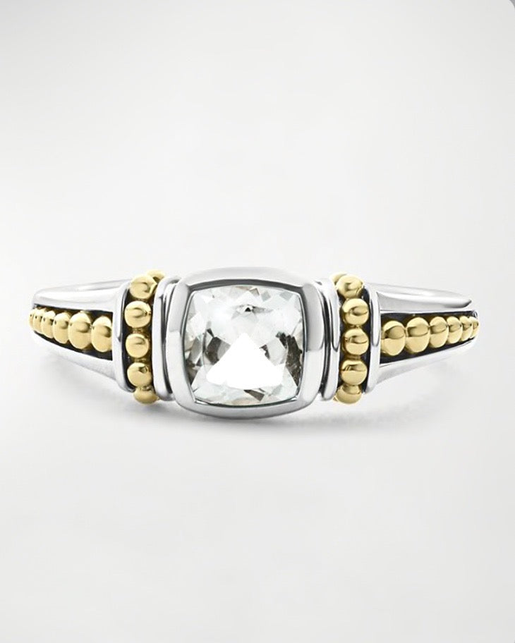 LAGOS RITTENHOUSE BEZEL SET WHITE TOPAZ CAVIAR RING
