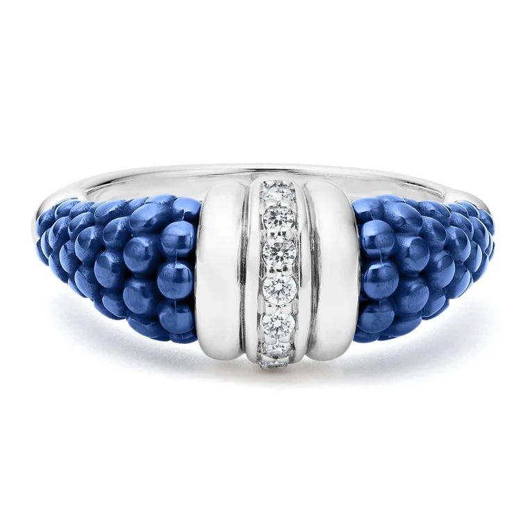 LAGOS BLUE CAVIAR CERAMIC  STERLING SILVER  DIAMOND 9MM RING