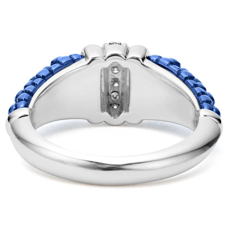 LAGOS BLUE CAVIAR CERAMIC  STERLING SILVER  DIAMOND 9MM RING