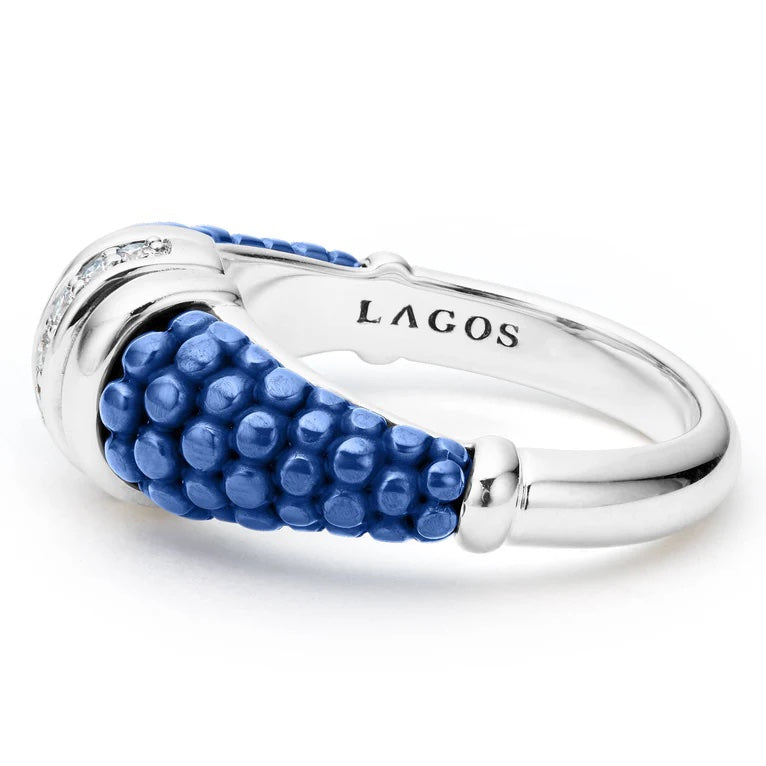 LAGOS BLUE CAVIAR CERAMIC  STERLING SILVER  DIAMOND 9MM RING
