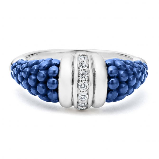 LAGOS BLUE CAVIAR CERAMIC  STERLING SILVER  DIAMOND 9MM RING