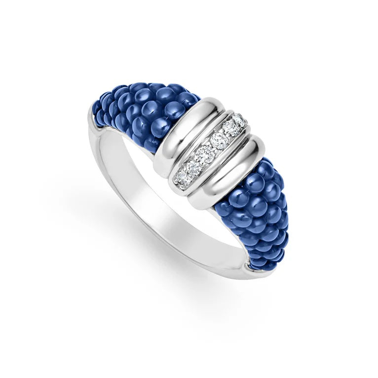LAGOS BLUE CAVIAR CERAMIC  STERLING SILVER  DIAMOND 9MM RING