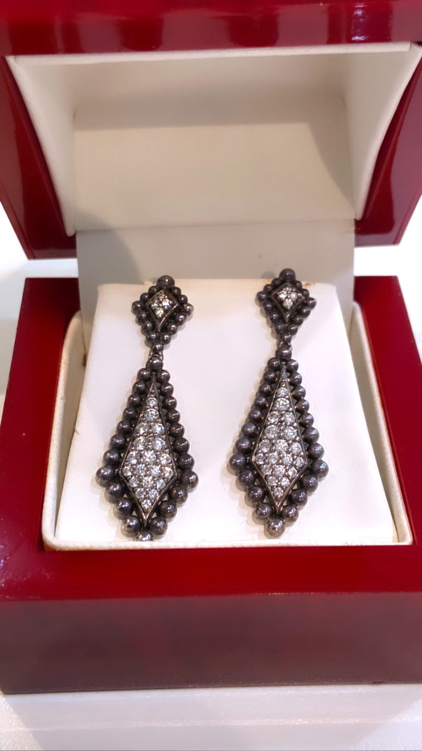LAGOS CAVIAR STERLING SILVER DIAMONDS DROP EARRINGS