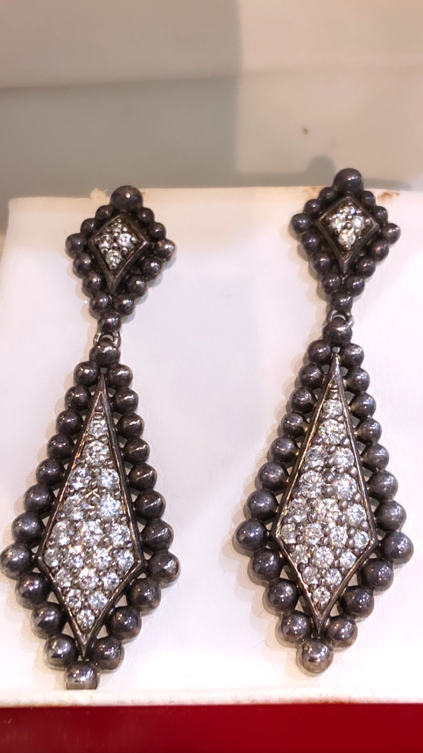 LAGOS CAVIAR STERLING SILVER DIAMONDS DROP EARRINGS