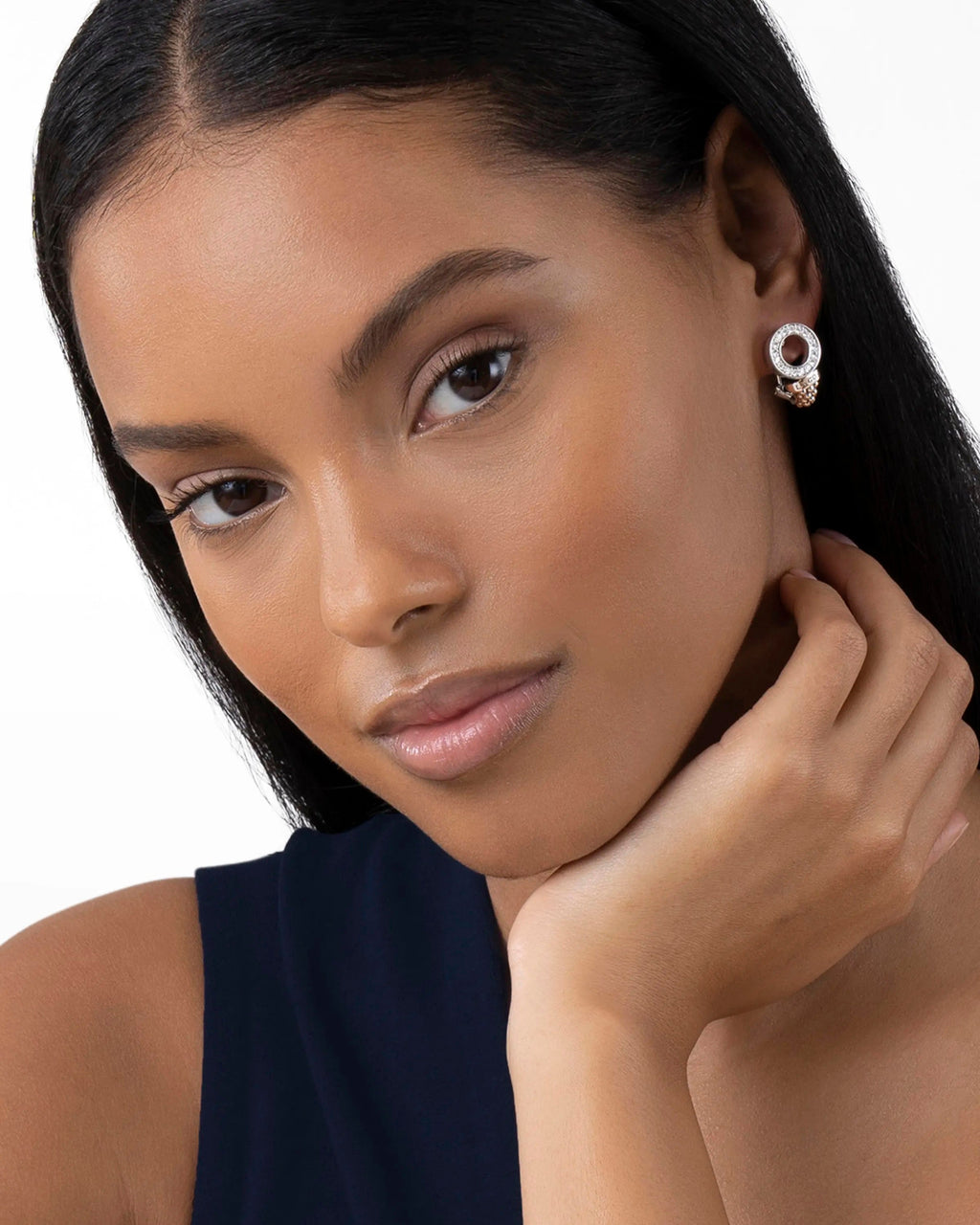 LAGOS CAVIAR SPARK DIAMOND 13MM CIRCLE OMEGA CLIP EARRINGS