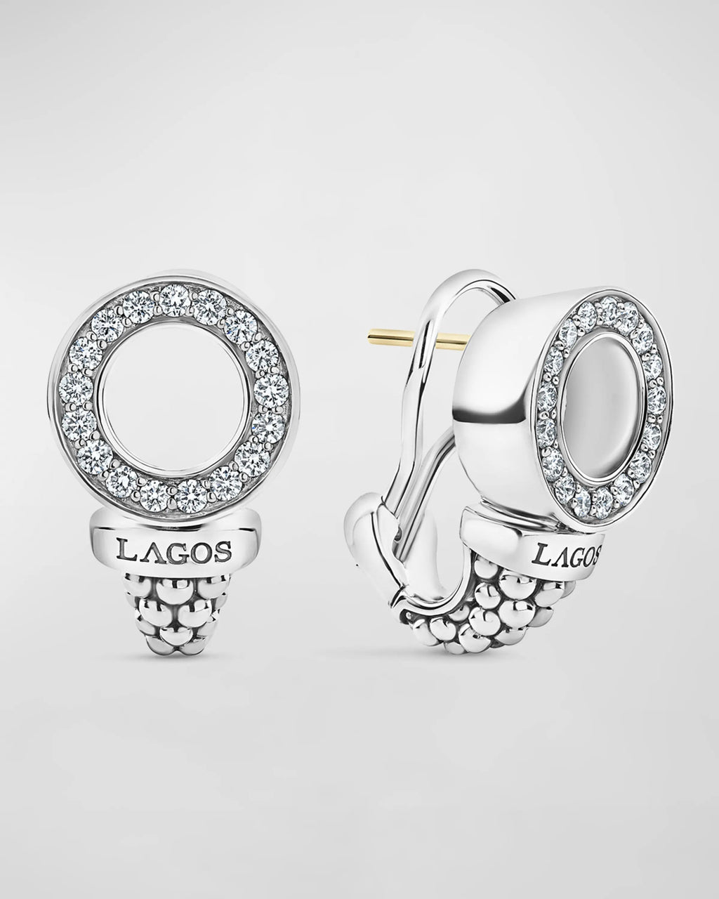 LAGOS CAVIAR SPARK DIAMOND 13MM CIRCLE OMEGA CLIP EARRINGS