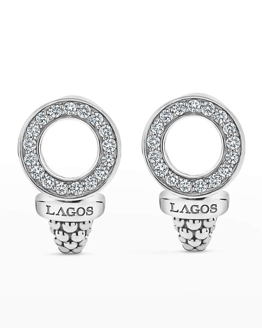 LAGOS CAVIAR SPARK DIAMOND 13MM CIRCLE OMEGA CLIP EARRINGS