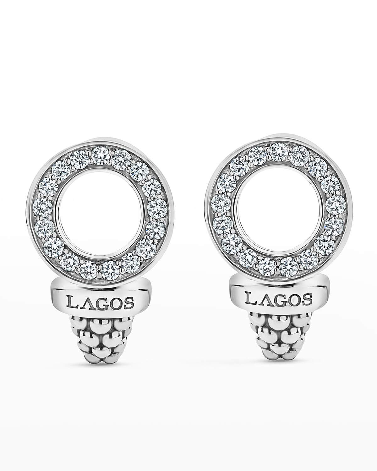 LAGOS CAVIAR SPARK DIAMOND 13MM CIRCLE OMEGA CLIP EARRINGS