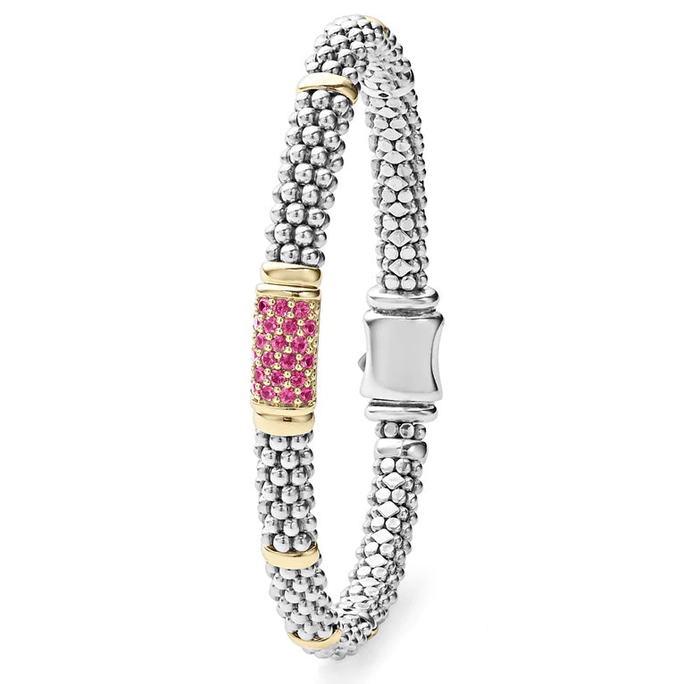 LAGOS PINK SAPPHIRE SIGNATURE CAVIAR 6MM BRACELET