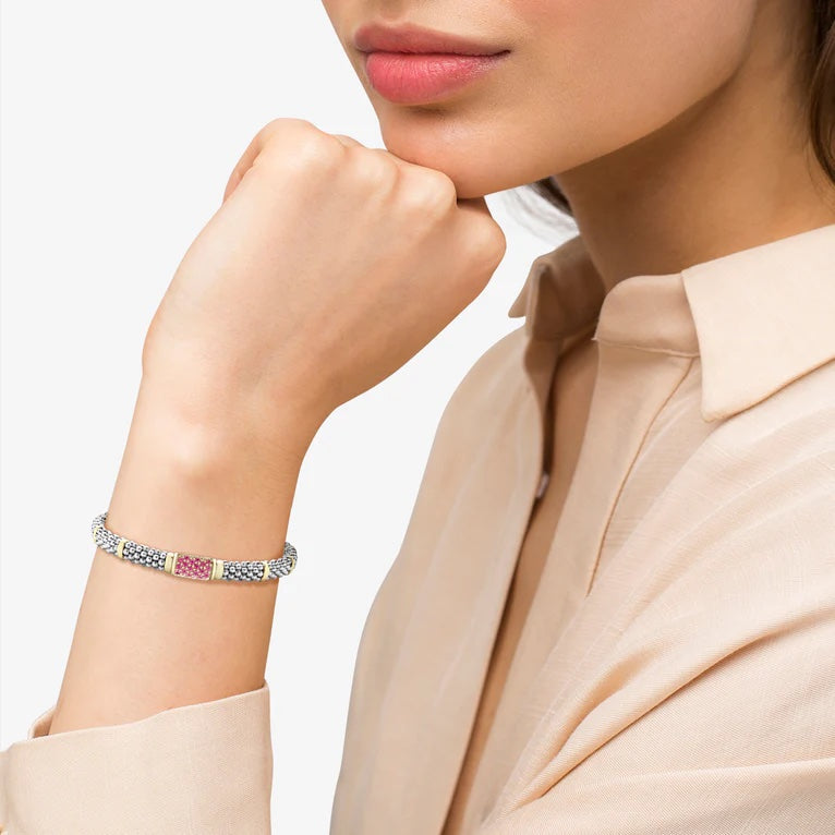LAGOS PINK SAPPHIRE SIGNATURE CAVIAR 6MM BRACELET