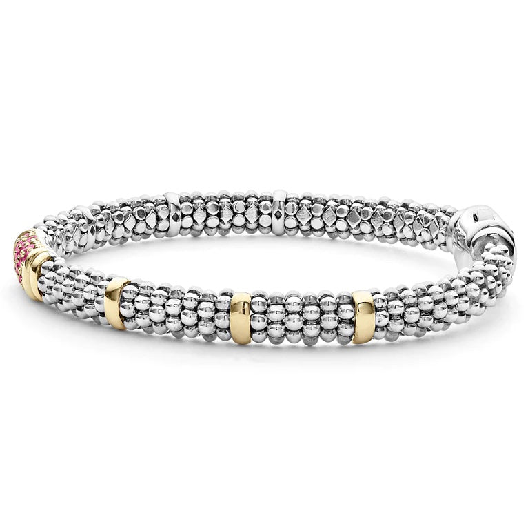 LAGOS PINK SAPPHIRE SIGNATURE CAVIAR 6MM BRACELET