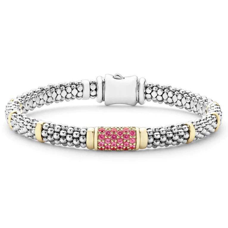 LAGOS PINK SAPPHIRE SIGNATURE CAVIAR 6MM BRACELET