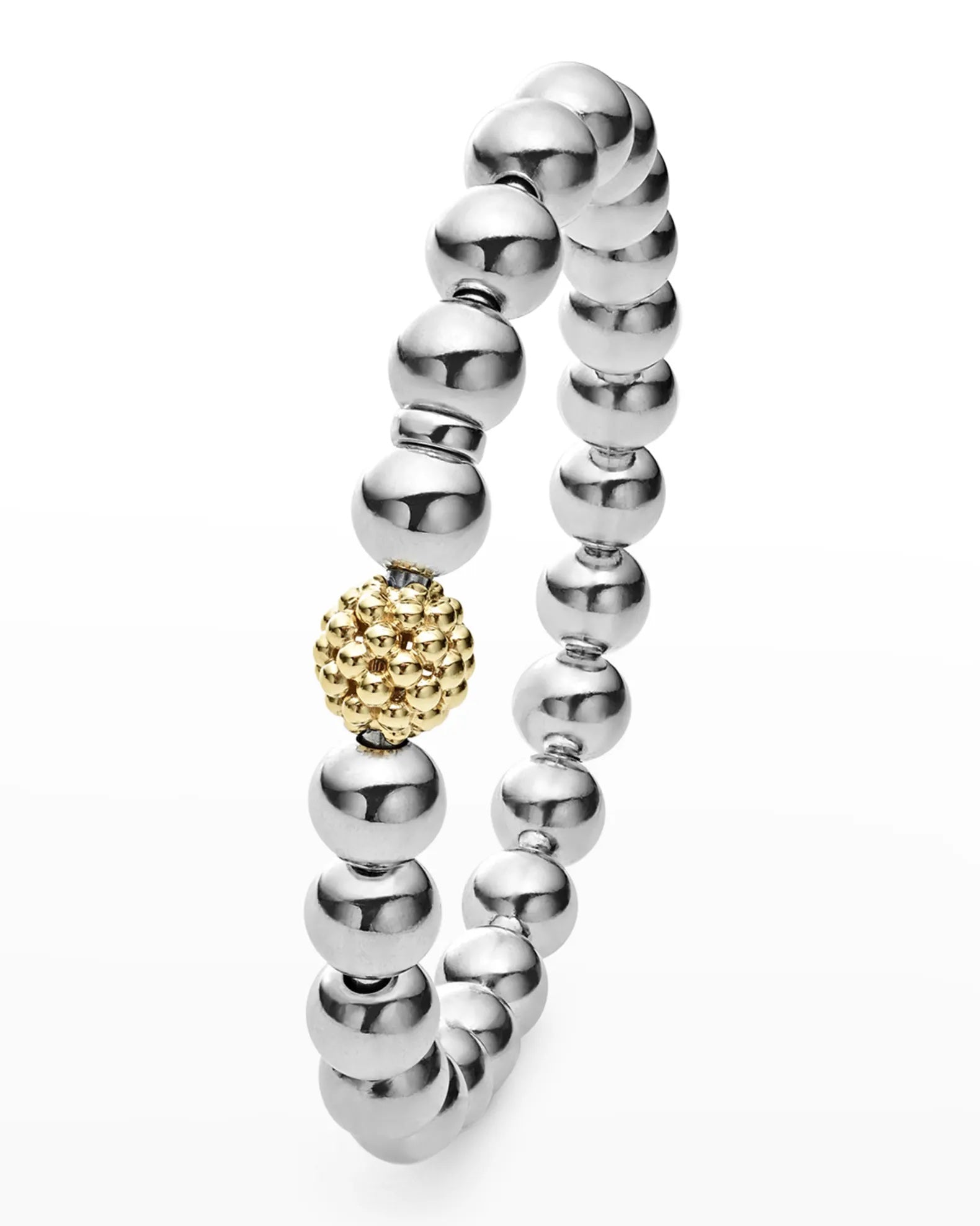 LAGOS SIGNATURE CAVIAR 18K GOLD SILVER LATTICE BALL STRETCH BRACELET