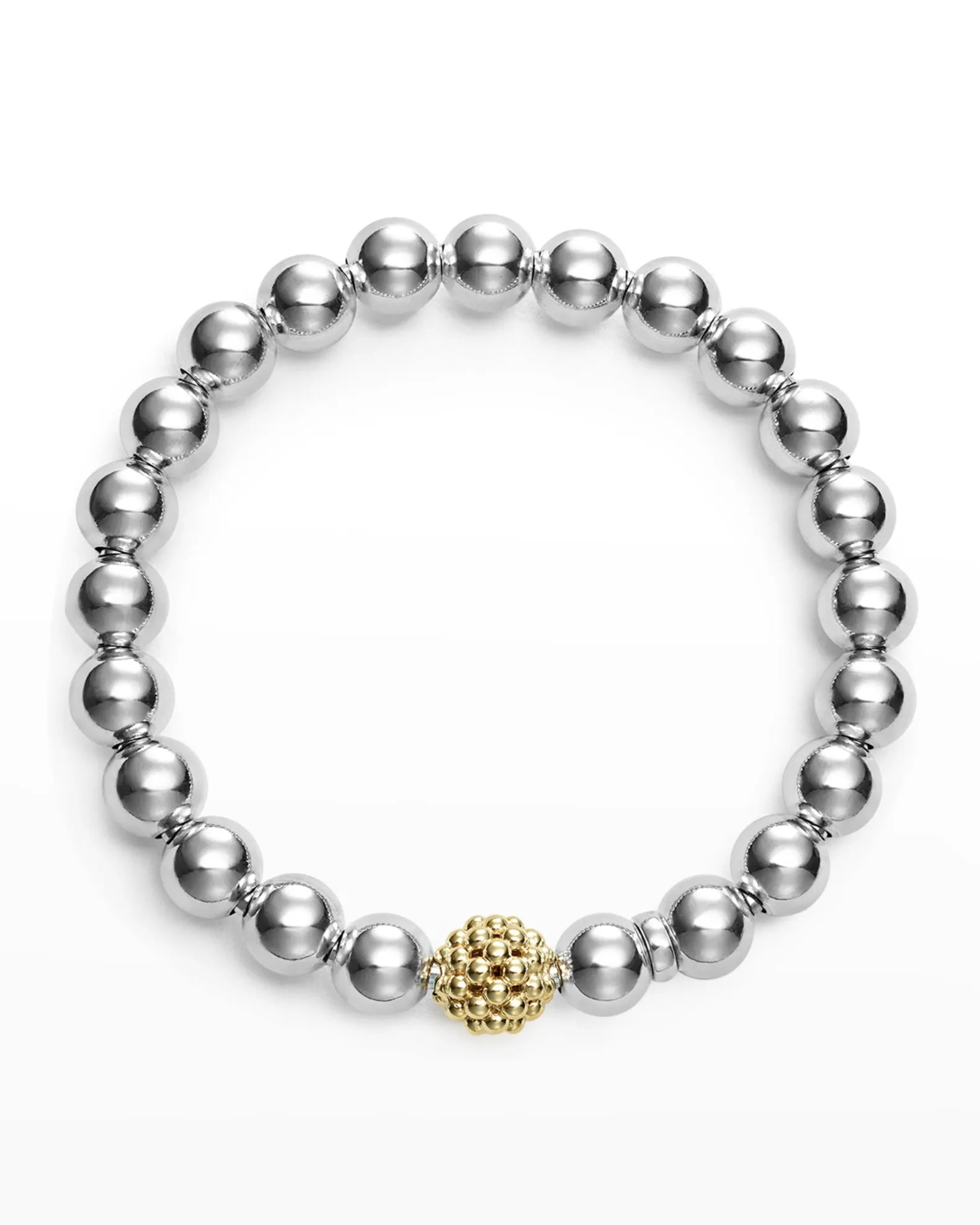 LAGOS SIGNATURE CAVIAR 18K GOLD SILVER LATTICE BALL STRETCH BRACELET