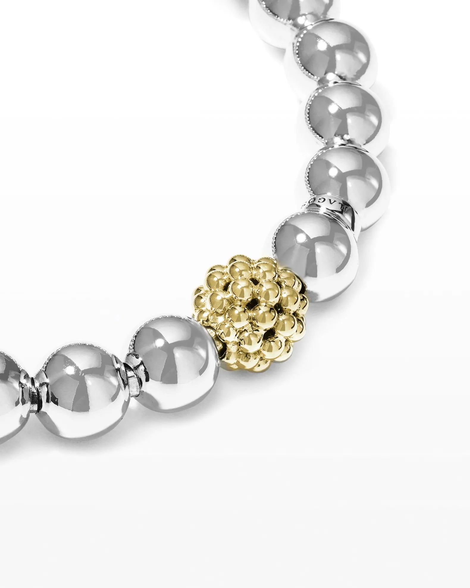 LAGOS SIGNATURE CAVIAR 18K GOLD SILVER LATTICE BALL STRETCH BRACELET