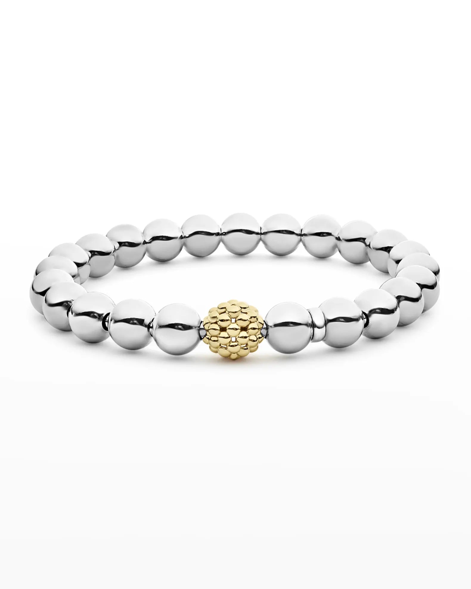 LAGOS SIGNATURE CAVIAR 18K GOLD SILVER LATTICE BALL STRETCH BRACELET