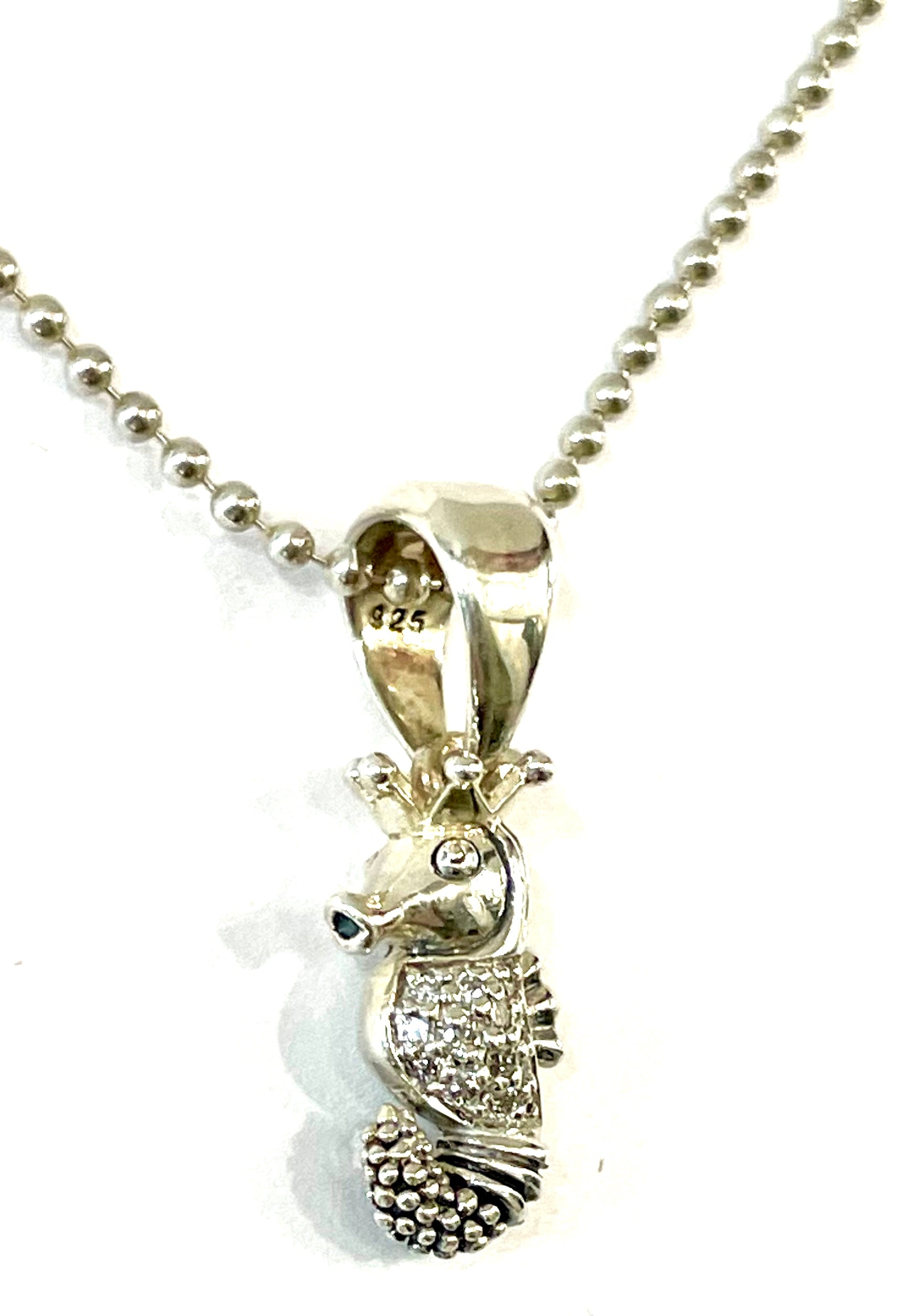 LAGOS STERLING SILVER DIAMOND SEAHORSE PENDANT NECKLACE