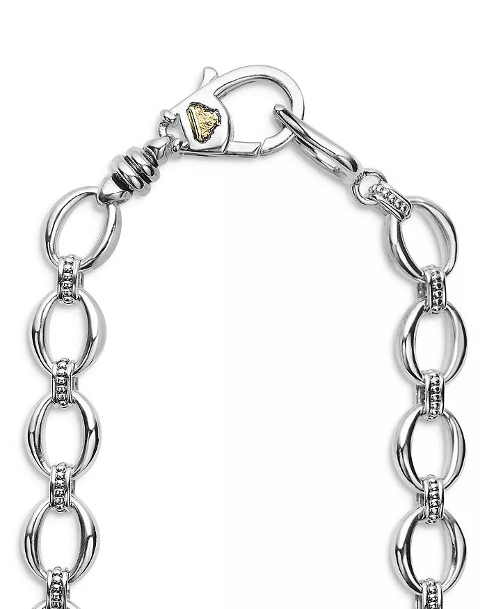 LAGOS STERLING SILVER 18K GOLD CAVIAR LUXE DIAMOND LINK NECKLACE