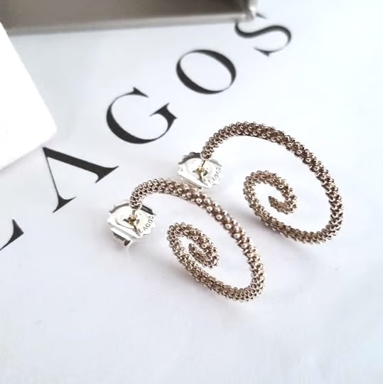 LAGOS STERLING SILVER CAVIAR SWIRL HOOP EARRINGS