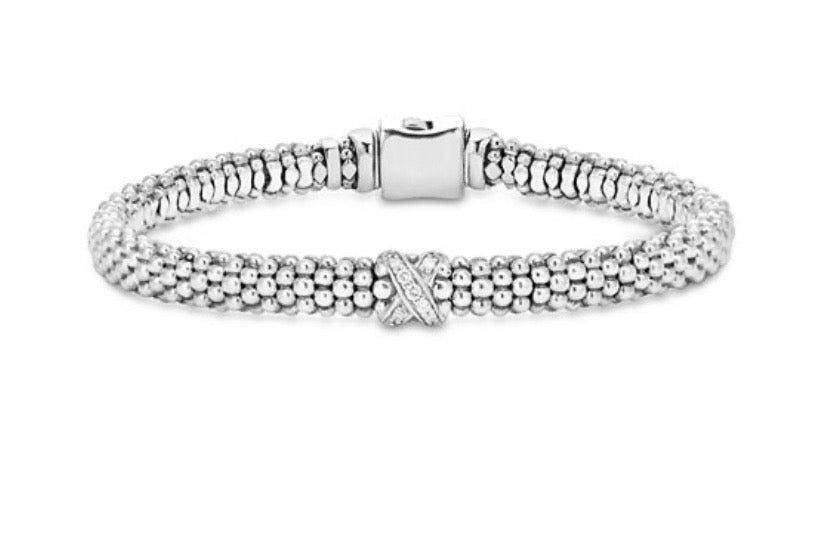 LAGOS STERLING SILVER DIAMONDS EMBRACE COLLECTION ROPE BRACELET