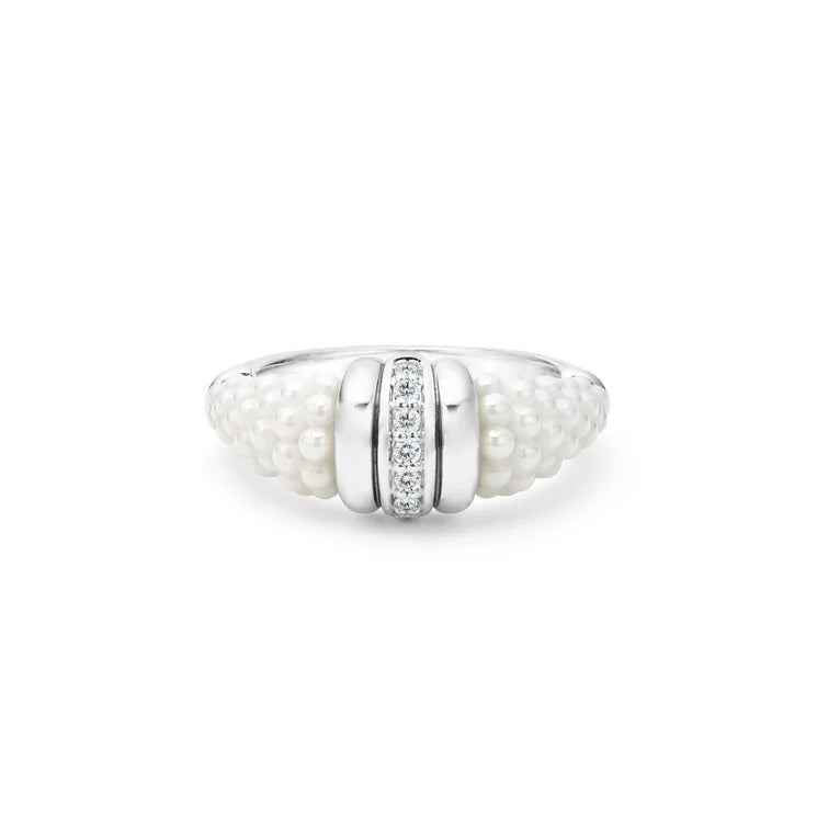 LAGOS WHITE CAVIAR CERAMIC STERLING SILVER DIAMOND RING