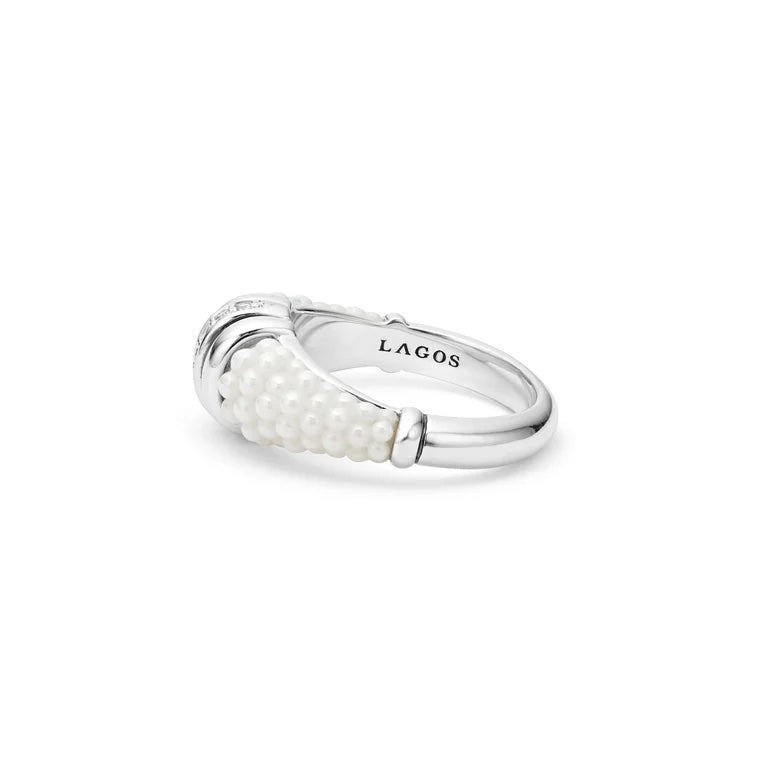 LAGOS WHITE CAVIAR CERAMIC STERLING SILVER DIAMOND RING
