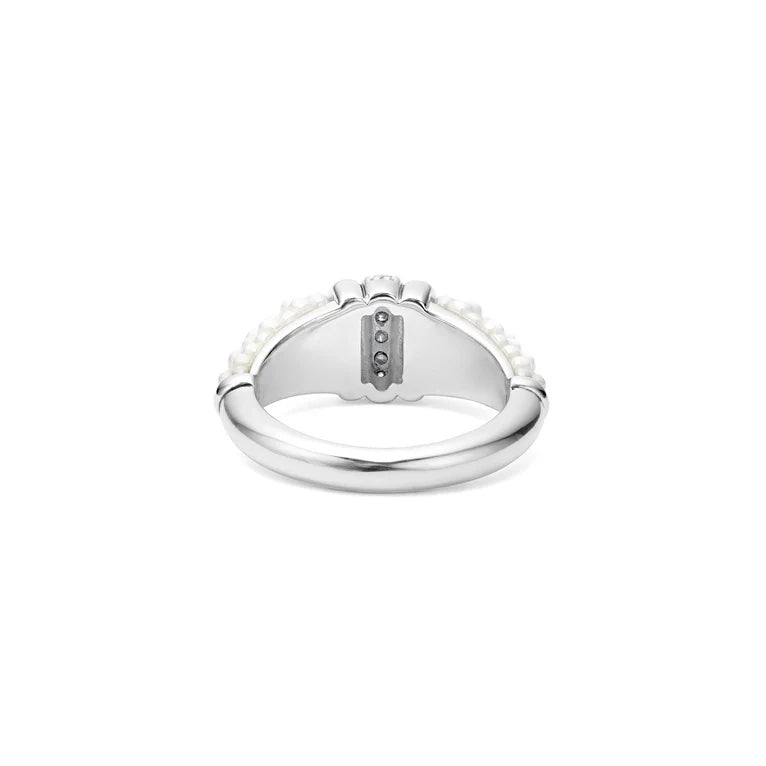 LAGOS WHITE CAVIAR CERAMIC STERLING SILVER DIAMOND RING