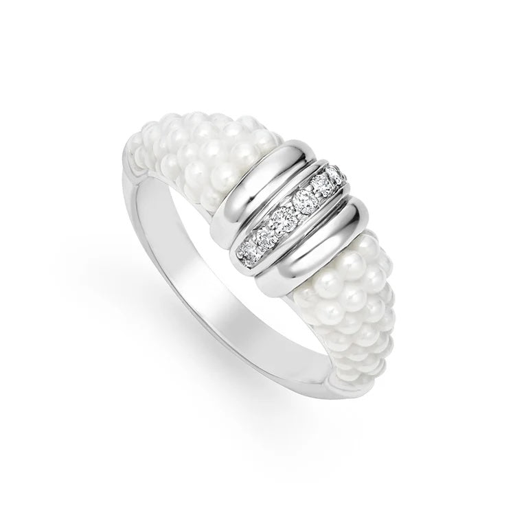 LAGOS WHITE CAVIAR CERAMIC STERLING SILVER DIAMOND RING