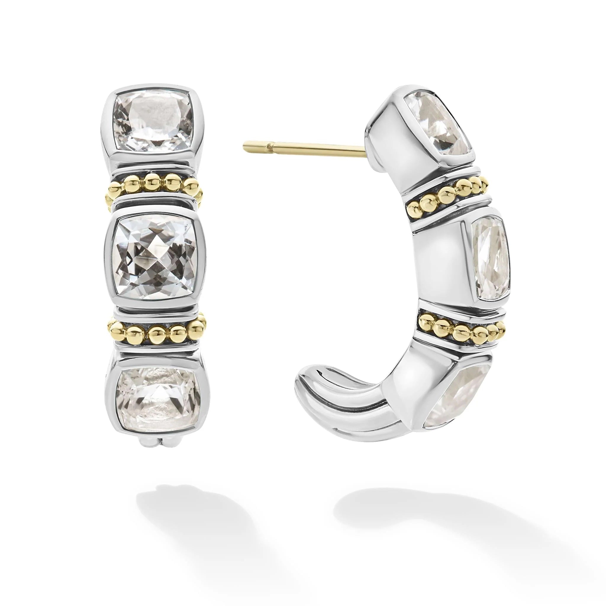 LAGOS CAVIAR STERLING SILVER 18K GOLD WHITE TOPAZ HOOP EARRINGS