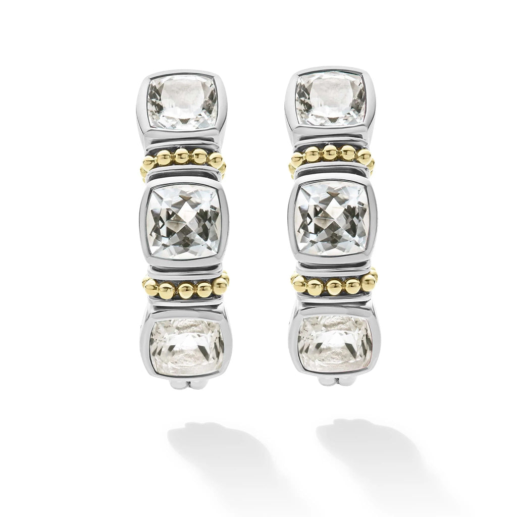LAGOS CAVIAR STERLING SILVER 18K GOLD WHITE TOPAZ HOOP EARRINGS